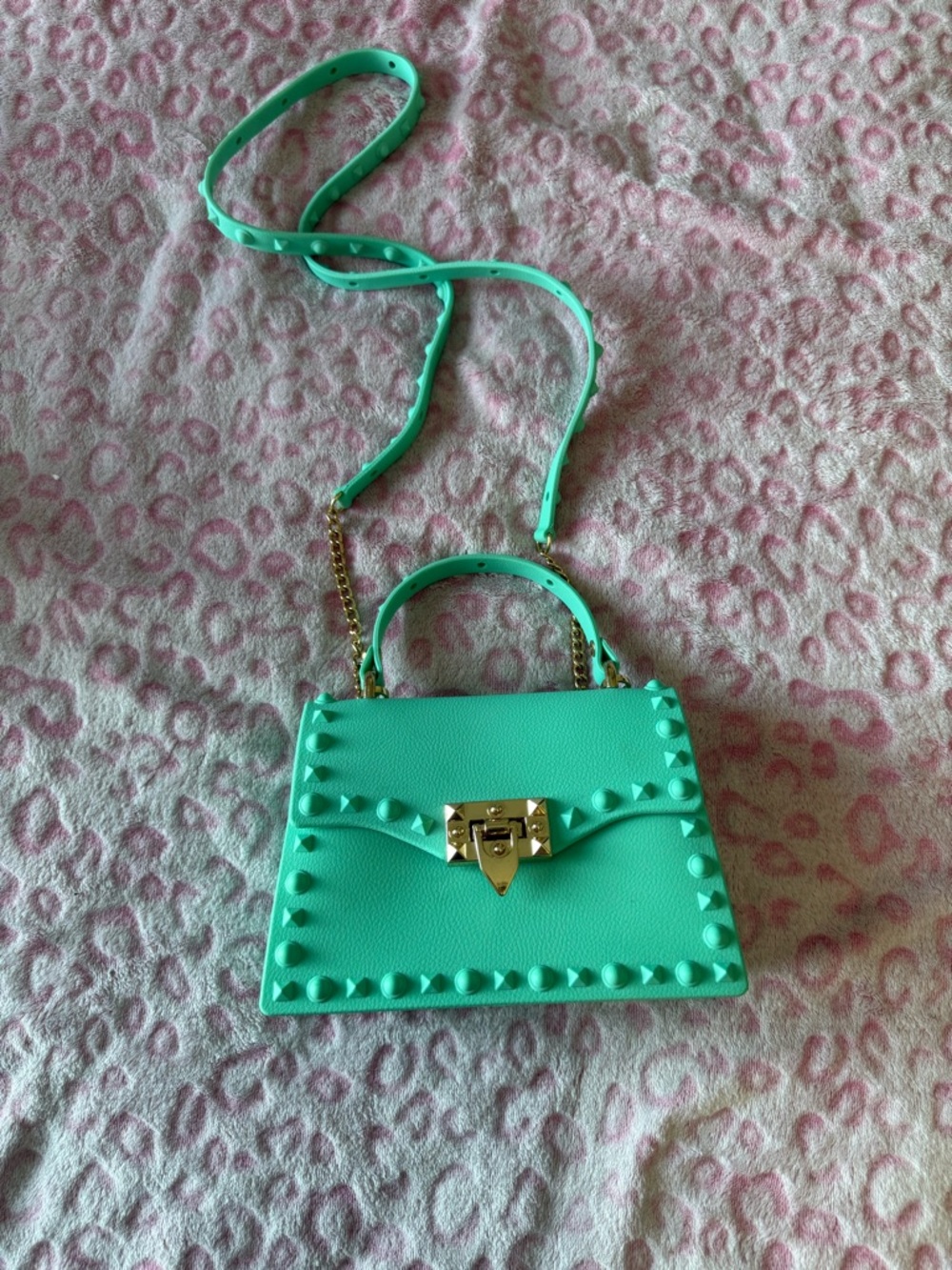 Mint Studded Top-Handle Crossbody Bag - Unbranded
